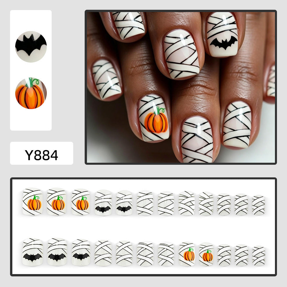 New Halloween fake nail patch soft cute ghost pumpkin lamp bat skull manicure wear armor