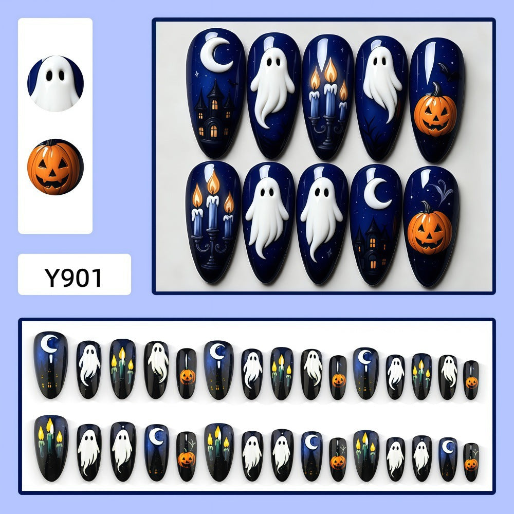 New Halloween fake nail patch soft cute ghost pumpkin lamp bat skull manicure wear armor
