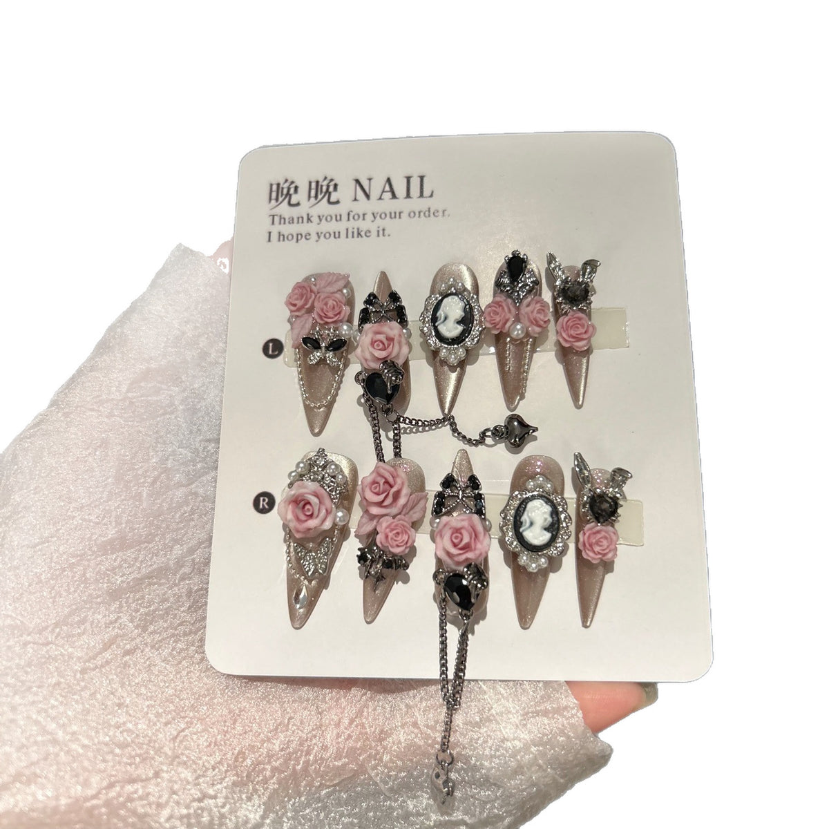 Pink Rose Butterfly Cat Eye Press-On Nails | 100% Handmade Luxury Gel Fake Nails