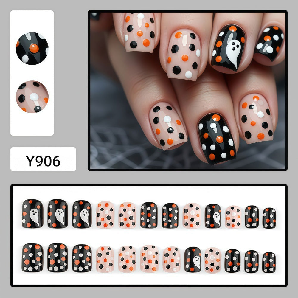 New Halloween fake nail patch soft cute ghost pumpkin lamp bat skull manicure wear armor