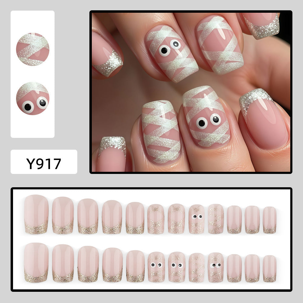 New Halloween fake nail patch soft cute ghost pumpkin lamp bat skull manicure wear armor