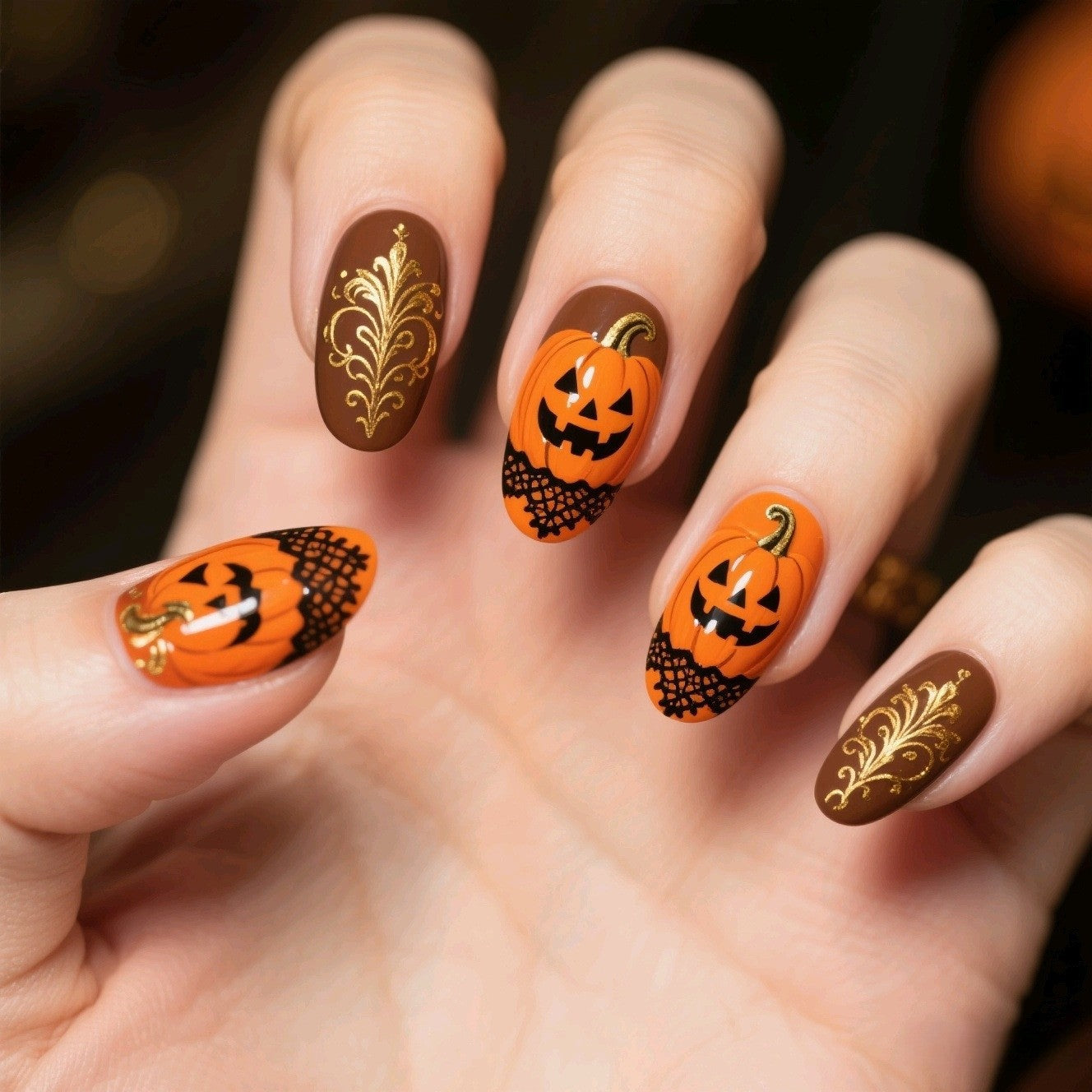 New Halloween fake nail patch soft cute ghost pumpkin lamp bat skull manicure wear armor