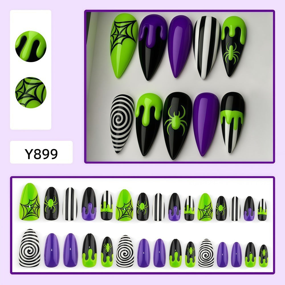 New Halloween fake nail patch soft cute ghost pumpkin lamp bat skull manicure wear armor