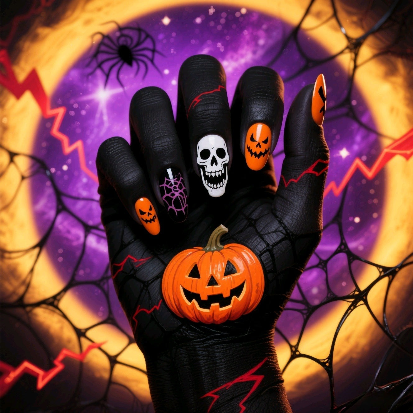 New Halloween fake nail patch soft cute ghost pumpkin lamp bat skull manicure wear armor