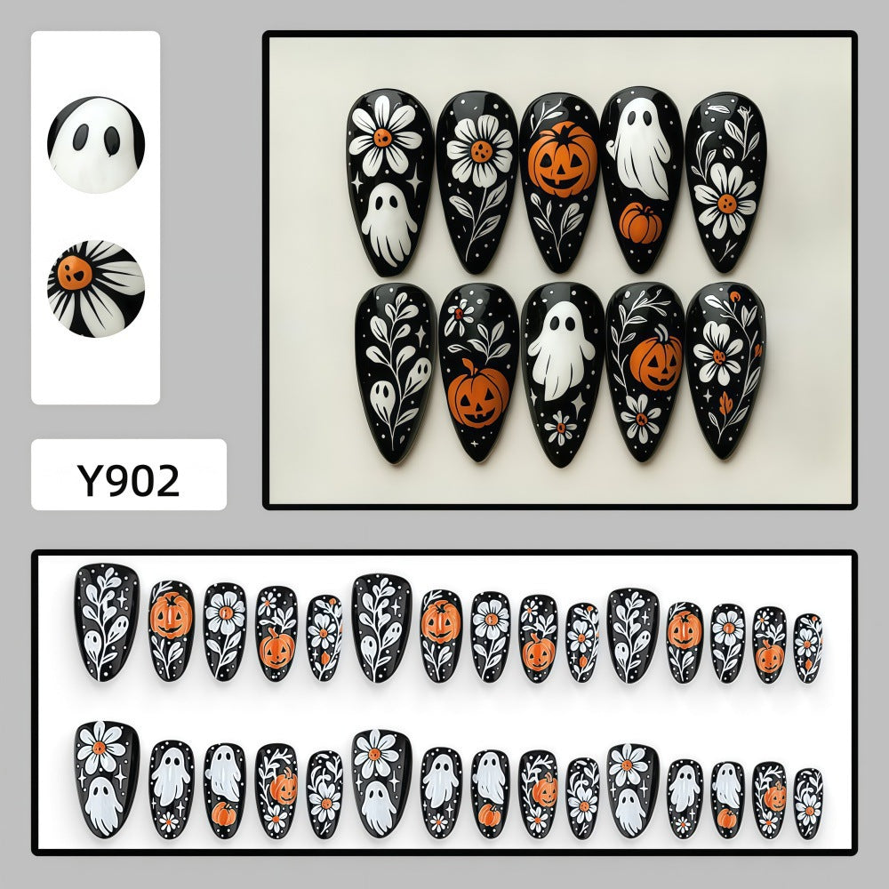 New Halloween fake nail patch soft cute ghost pumpkin lamp bat skull manicure wear armor