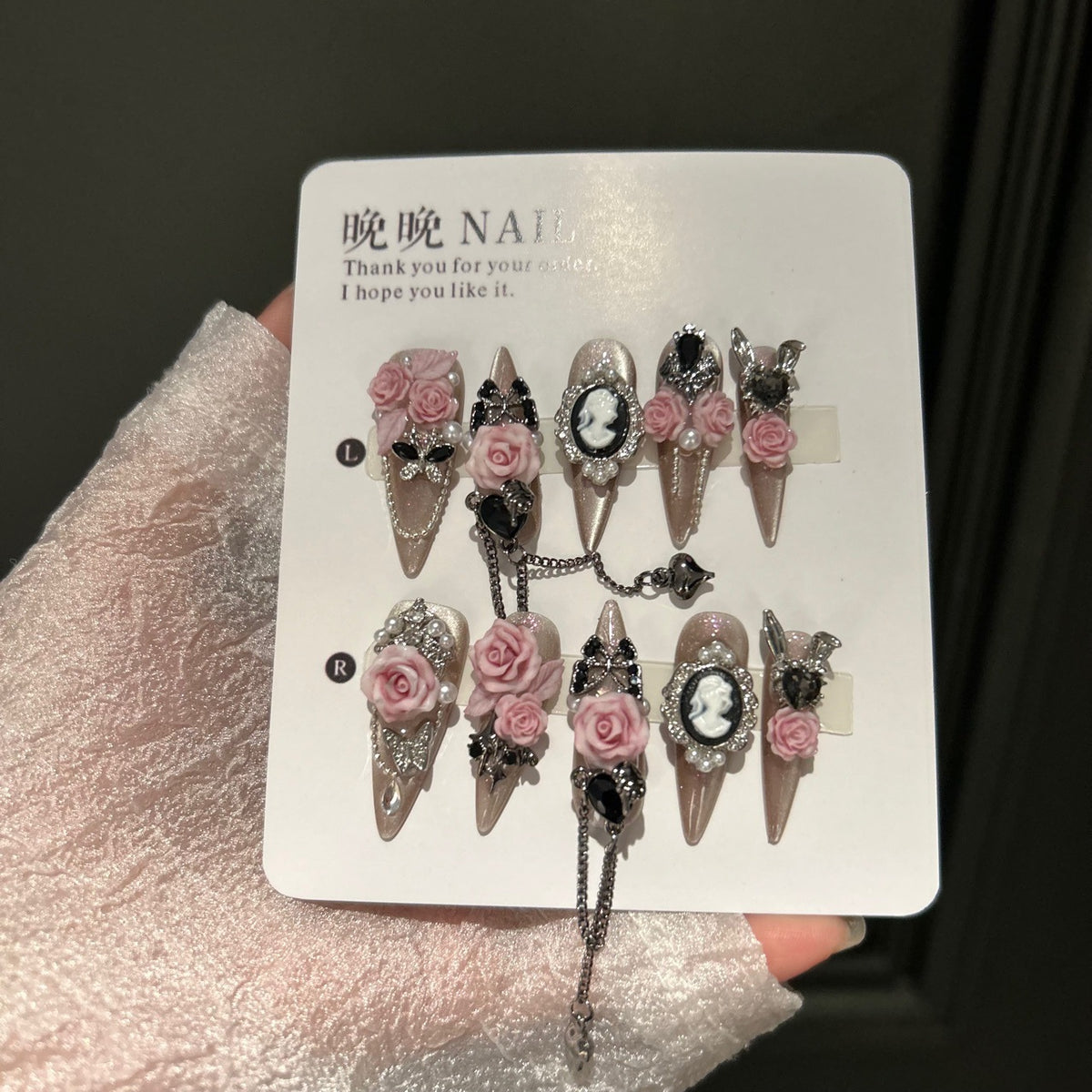 Pink Rose Butterfly Cat Eye Press-On Nails | 100% Handmade Luxury Gel Fake Nails