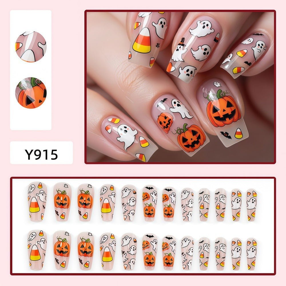 New Halloween fake nail patch soft cute ghost pumpkin lamp bat skull manicure wear armor
