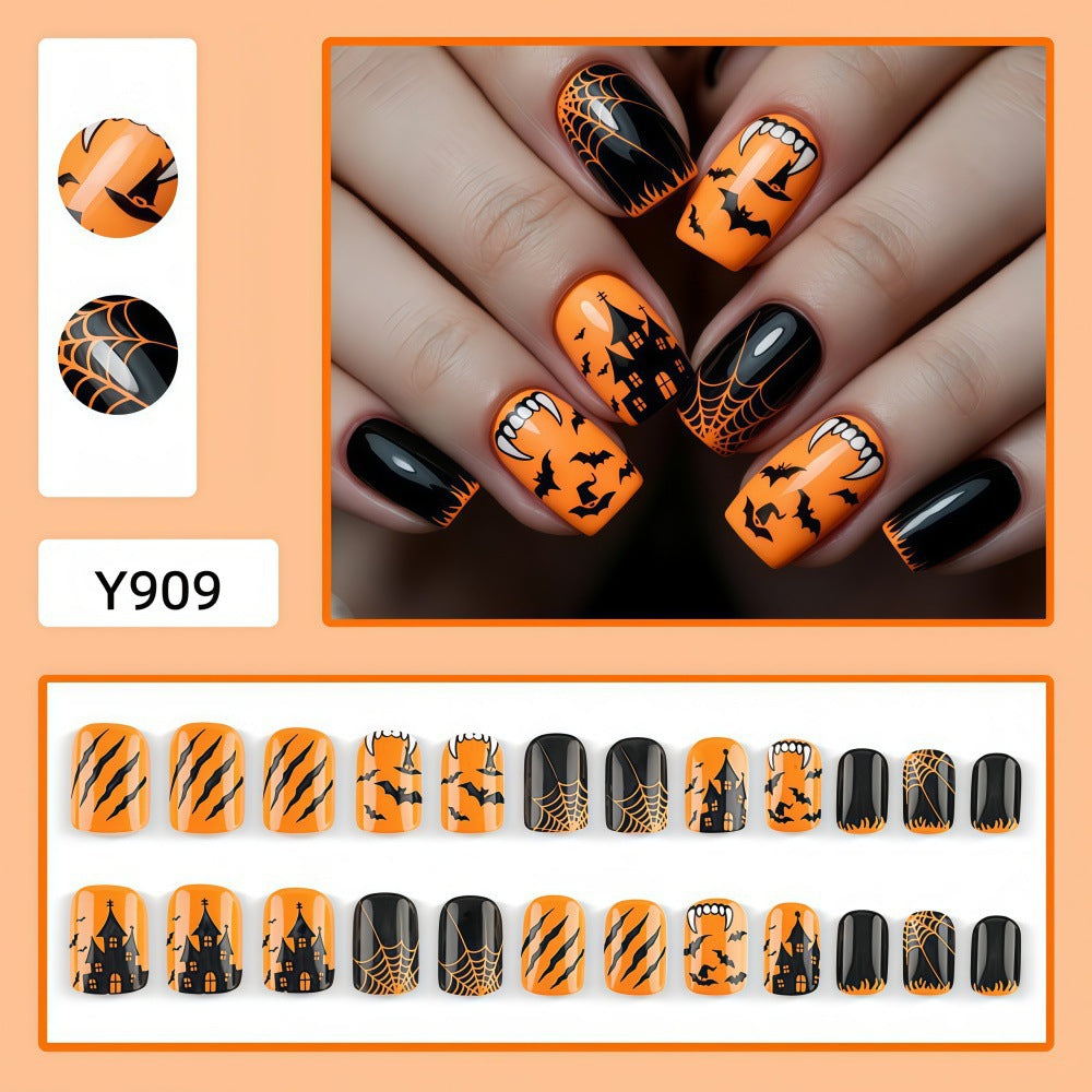 New Halloween fake nail patch soft cute ghost pumpkin lamp bat skull manicure wear armor