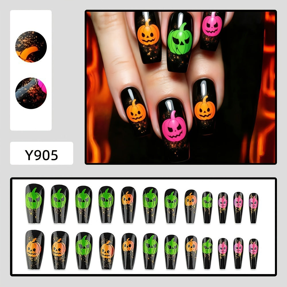 New Halloween fake nail patch soft cute ghost pumpkin lamp bat skull manicure wear armor