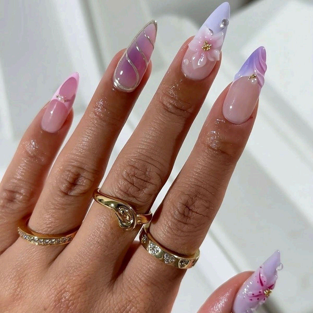 Wearable Nails Medium and Long Almond Fake Nails Nail Art Finished Nail Advanced Wearable Nails
