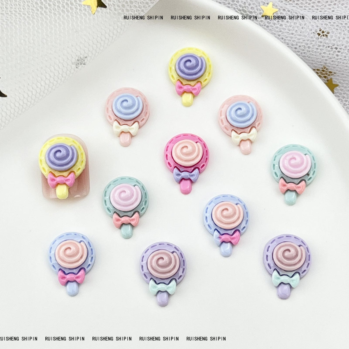 Handmade Pink Kawaii 3D Cartoon Long Stiletto Press On Nails with Hello Kitty, Bunny, Candy & Shaker Bubble Charms