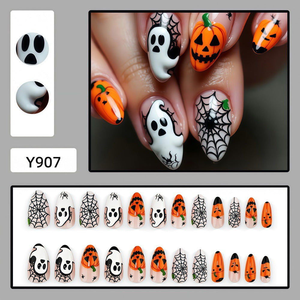 New Halloween fake nail patch soft cute ghost pumpkin lamp bat skull manicure wear armor