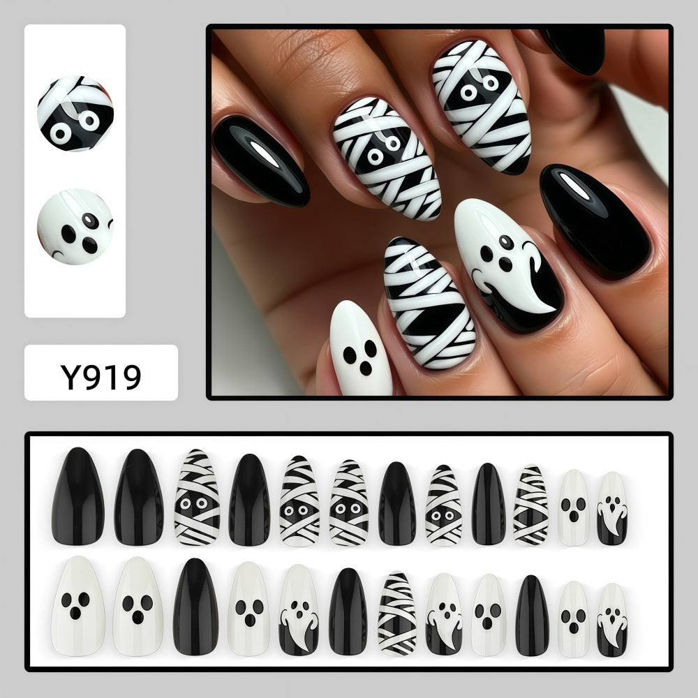 New Halloween fake nail patch soft cute ghost pumpkin lamp bat skull manicure wear armor