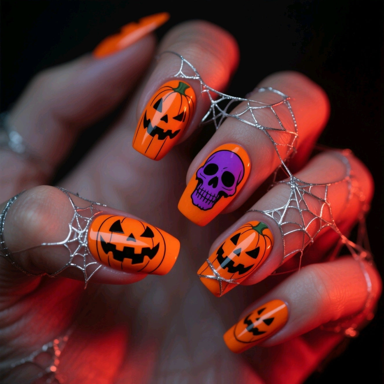 New Halloween fake nail patch soft cute ghost pumpkin lamp bat skull manicure wear armor