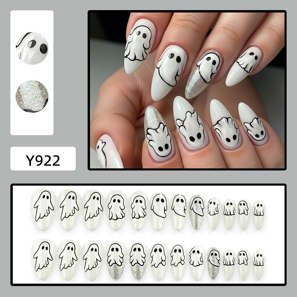 New Halloween fake nail patch soft cute ghost pumpkin lamp bat skull manicure wear armor