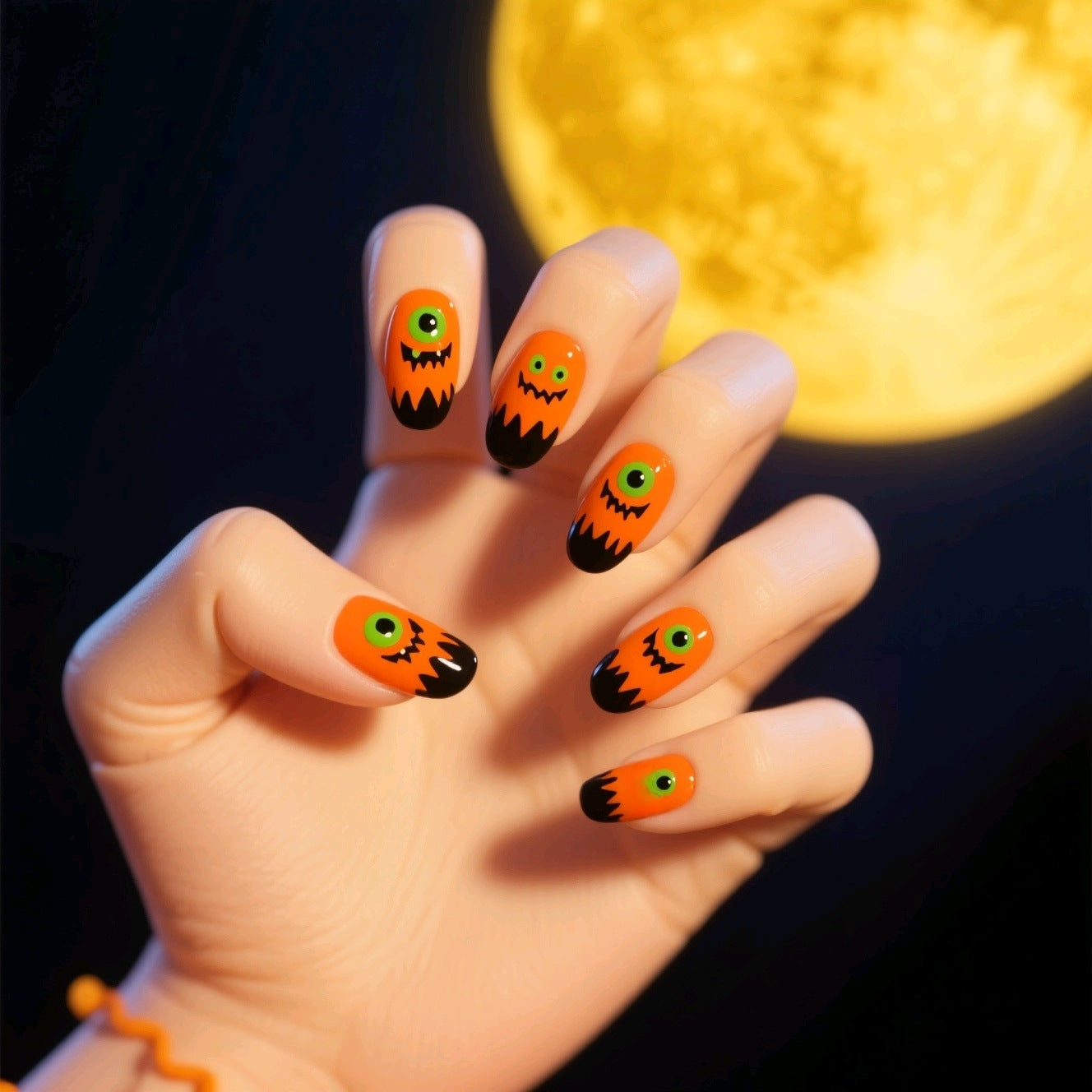 New Halloween fake nail patch soft cute ghost pumpkin lamp bat skull manicure wear armor