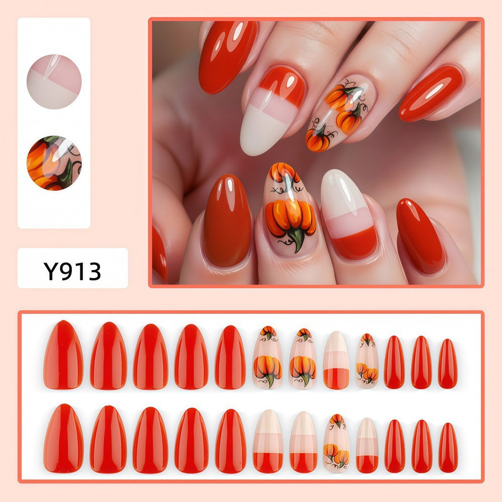 New Halloween fake nail patch soft cute ghost pumpkin lamp bat skull manicure wear armor