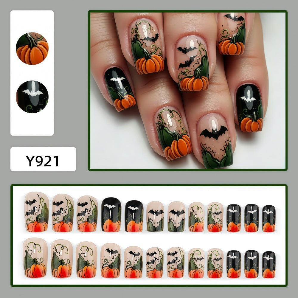 New Halloween fake nail patch soft cute ghost pumpkin lamp bat skull manicure wear armor