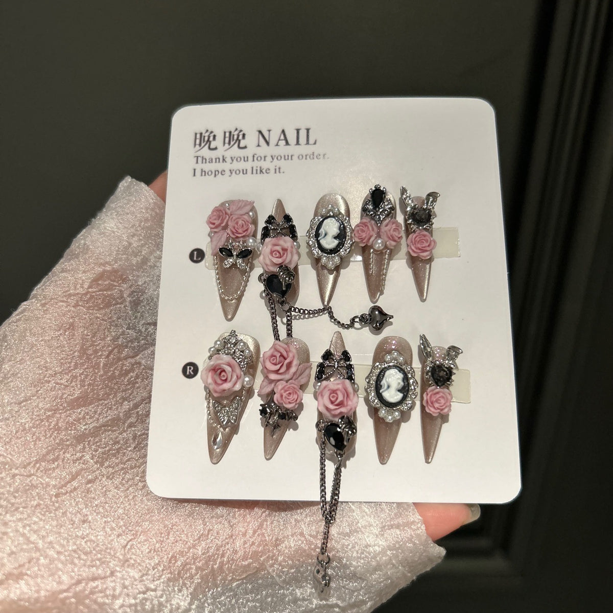 Pink Rose Butterfly Cat Eye Press-On Nails | 100% Handmade Luxury Gel Fake Nails