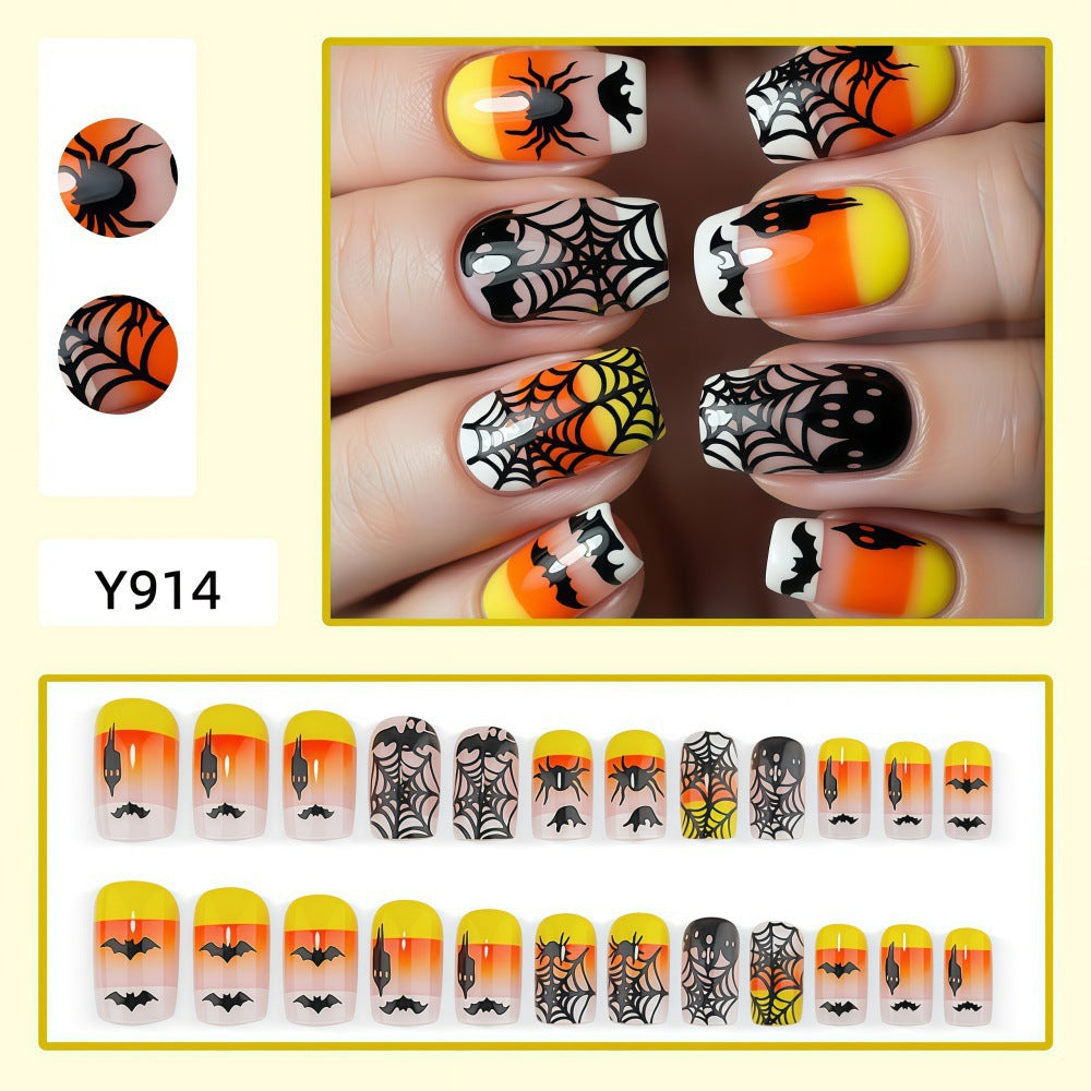 New Halloween fake nail patch soft cute ghost pumpkin lamp bat skull manicure wear armor