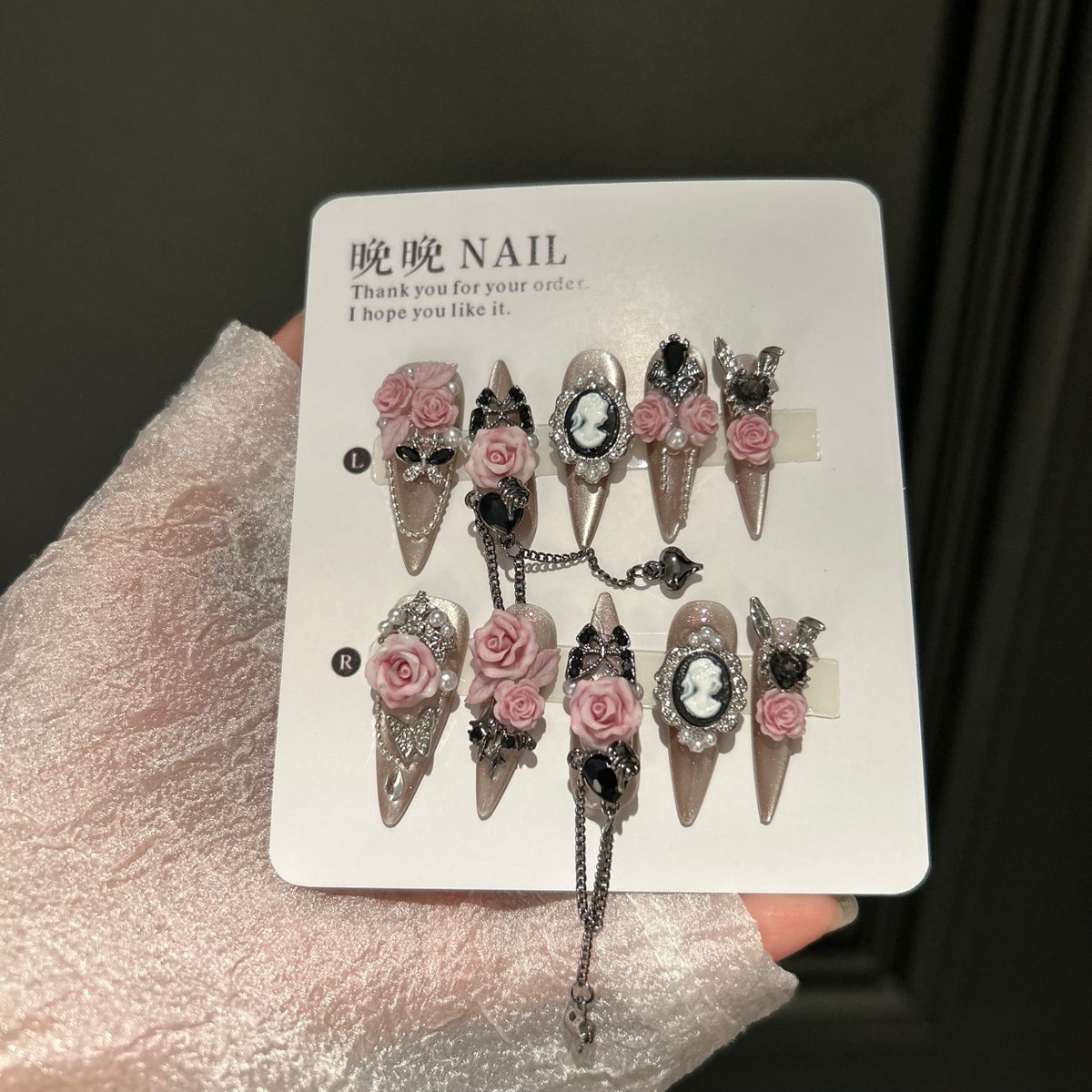Pink Rose Butterfly Cat Eye Press-On Nails | 100% Handmade Luxury Gel Fake Nails