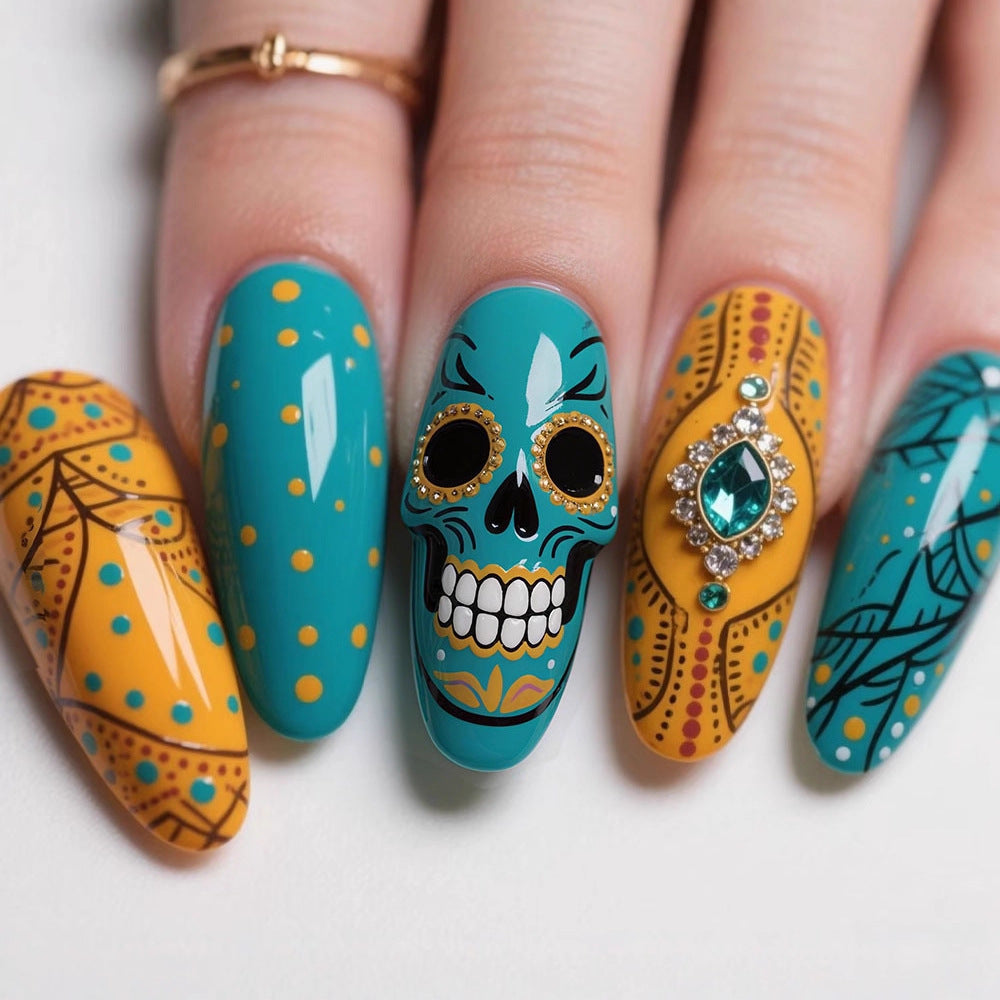 New Halloween fake nail patch soft cute ghost pumpkin lamp bat skull manicure wear armor